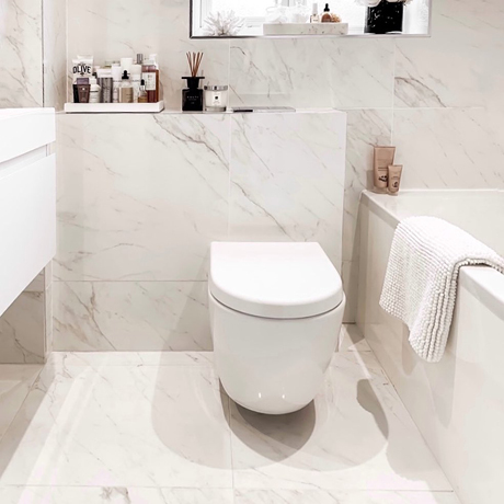 Small Bathroom with White Marble Tiles
