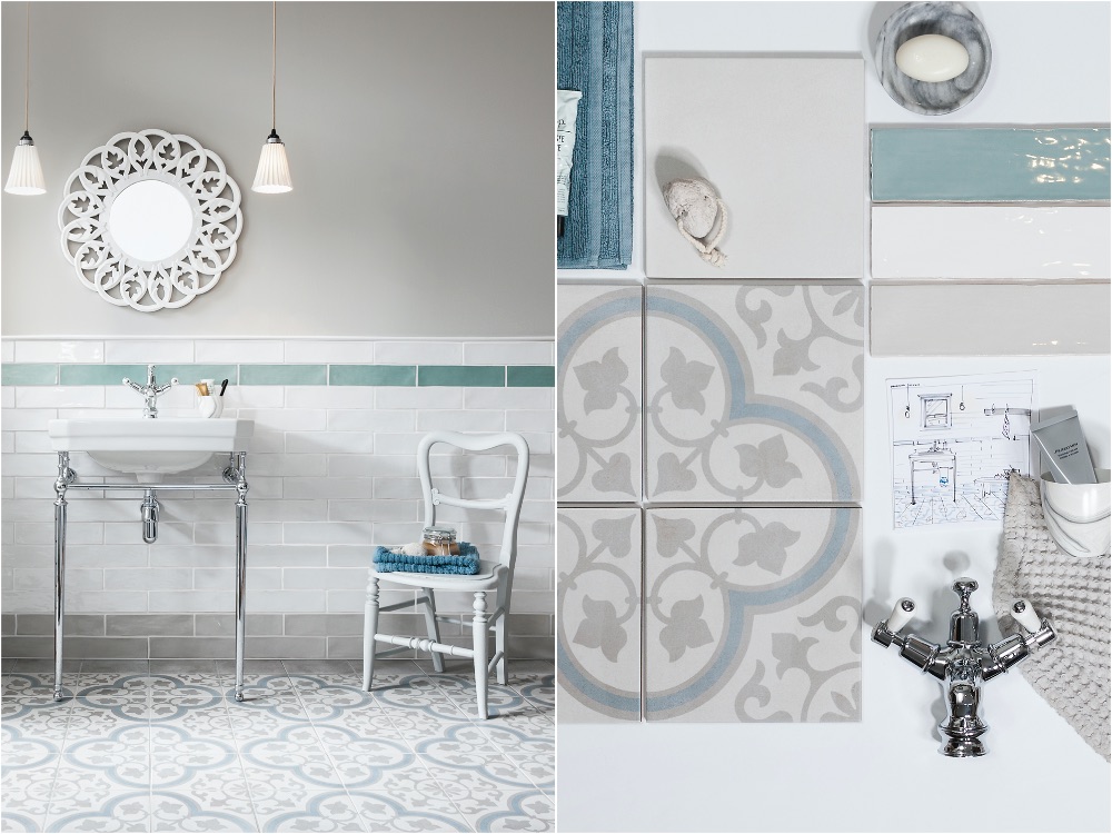 White and Blue Bathroom Tiles